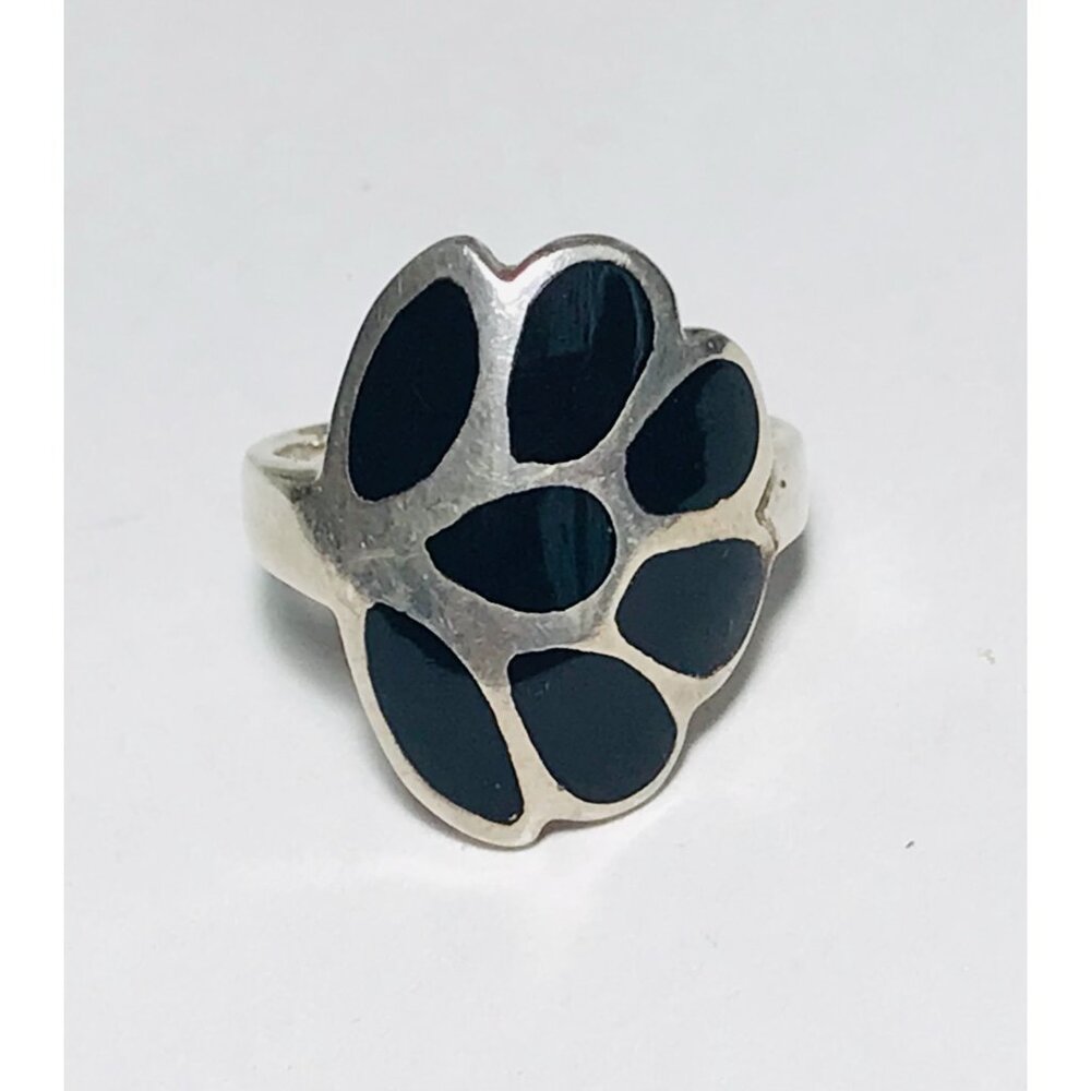 Vintage Black Onyx Inlay Sterling Silver Ring Southwestern 8.5